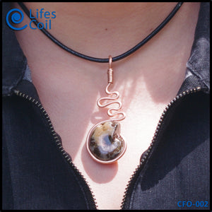 Copper Coil Pendant with Fossil Shell