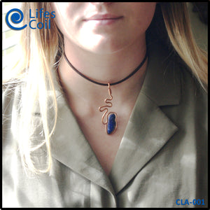 Copper Coil Pendant with Blue Lapis Stone