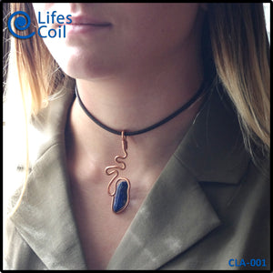 Copper Coil Pendant with Blue Lapis Stone