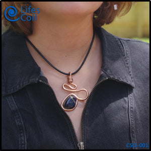 Thick Copper Coil Pendant with Blue and White Sodalite Stone