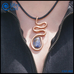 Think Copper Coil Pendant with Sodalite Stone and Wound Accent