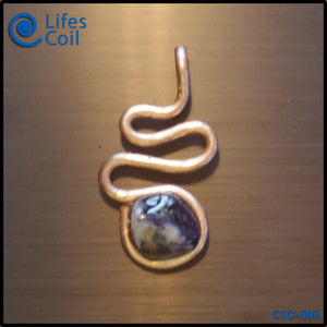 Thick Copper Coil Pendant with Blue and White Sodalite Stone