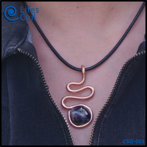 Thick Copper Coil Pendant with Blue and White Sodalite Stone