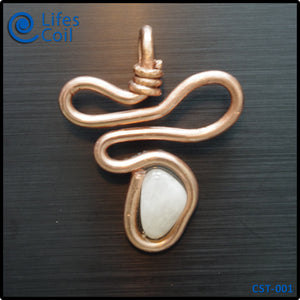 Thick Copper Coil Pendant with White Stone