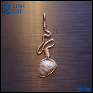 Copper Coil Pendant with Heart-Shaped Brown Speckled Stone