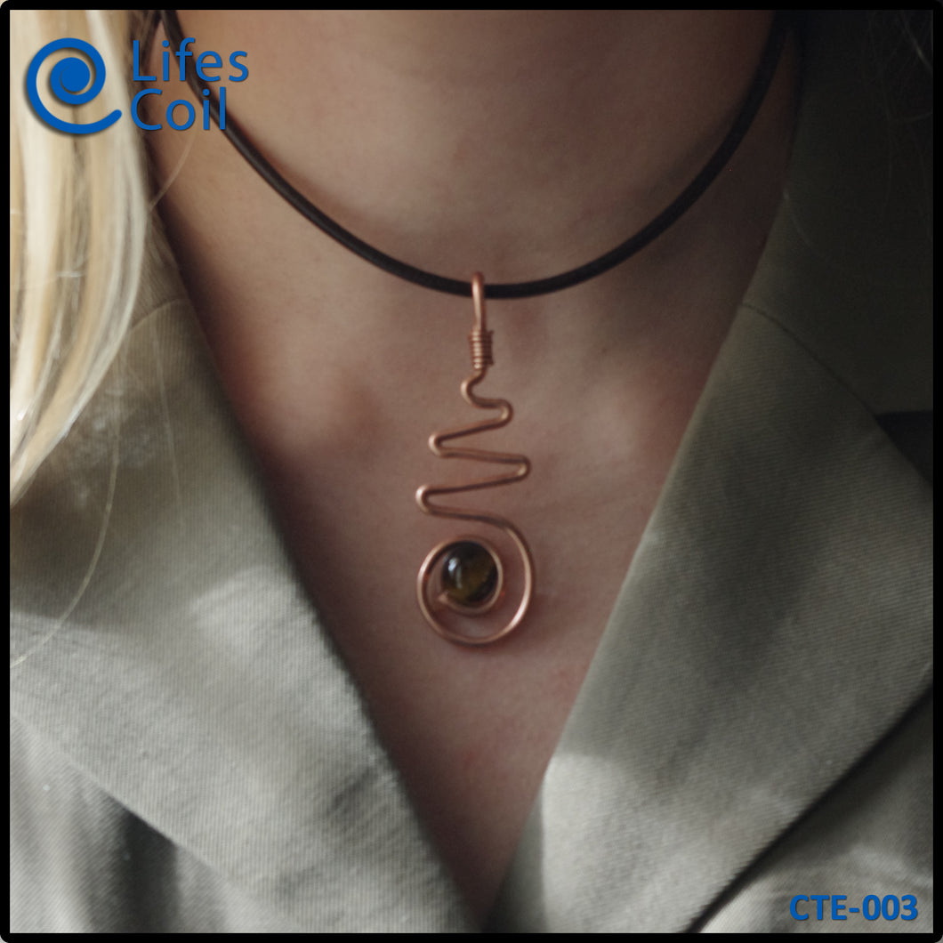 Copper Coil Pendant Representing Female with Tiger Eye Stone