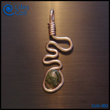 Load image into Gallery viewer, Thick Copper Coil Pendant with Green and Pink Unakite Stone