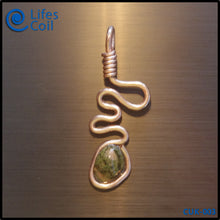 Load image into Gallery viewer, Thick Copper Coil Pendant with Green and Pink Unakite Stone