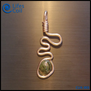 Thick Copper Coil Pendant with Green and Pink Unakite Stone