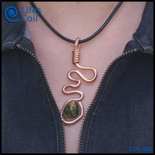 Load image into Gallery viewer, Thick Copper Coil Pendant with Green and Pink Unakite Stone