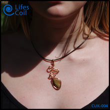 Load image into Gallery viewer, Copper Coil Pendant with Green and Pink Unakite Stone