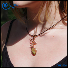 Load image into Gallery viewer, Copper Coil Pendant with Green and Pink Unakite Stone