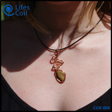 Load image into Gallery viewer, Copper Coil Pendant with Green and Pink Unakite Stone