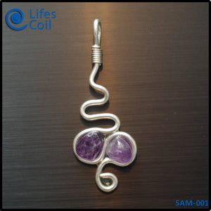 Sterling Silver Coil Pendant with Twin Amethyst Stones