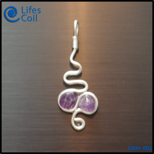 Sterling Silver Coil Pendant with Twin Amethyst Stones