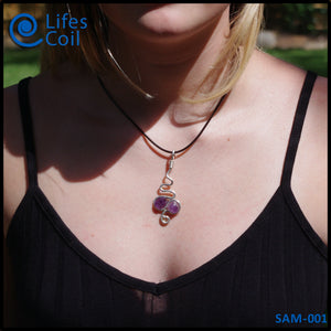 Sterling Silver Coil Pendant with Twin Amethyst Stones