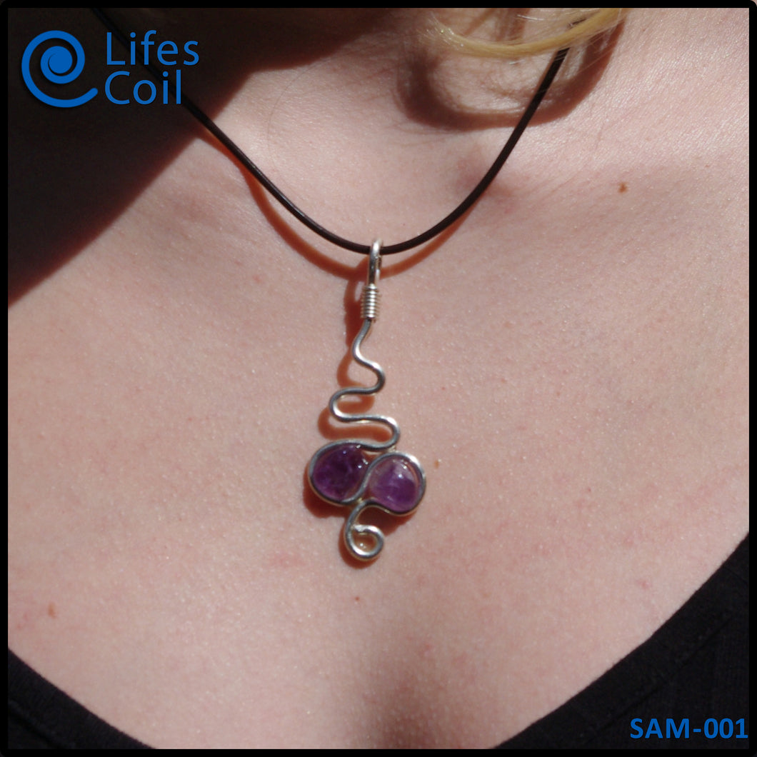 Sterling Silver Coil Pendant with Twin Amethyst Stones