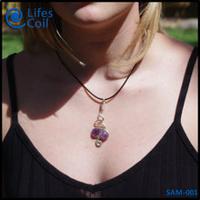 Load image into Gallery viewer, Sterling Silver Coil Pendant with Twin Amethyst Stones