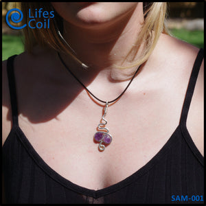 Sterling Silver Coil Pendant with Twin Amethyst Stones