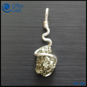 Sterling Silver Coil Pendant with Pyrite Crystal Cluster