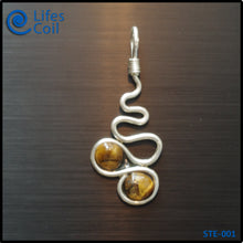 Load image into Gallery viewer, Sterling Silver Coil Pendant with Twin Tigers Eye Stones