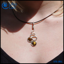 Load image into Gallery viewer, Sterling Silver Coil Pendant with Twin Tigers Eye Stones